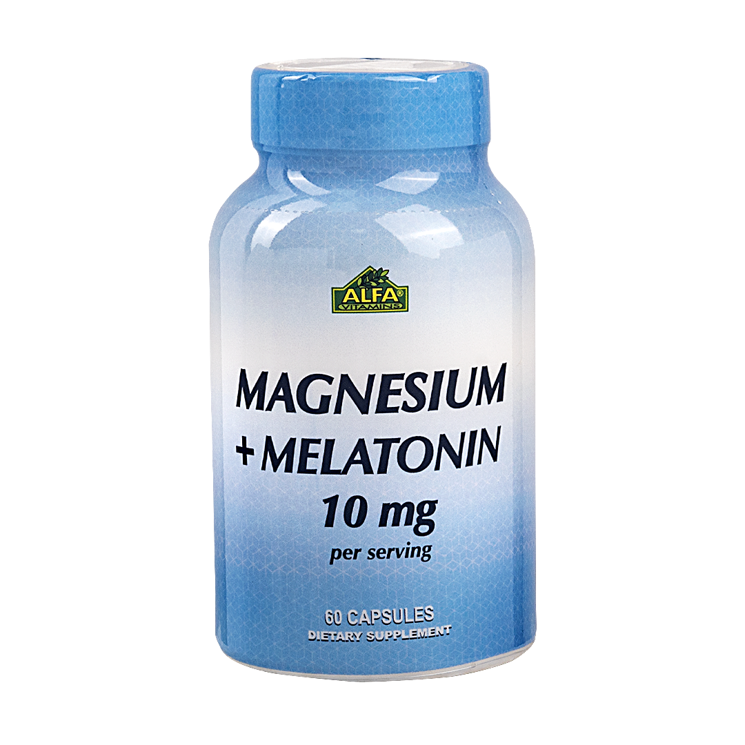 Alfa Vitamins Magnesium + Melatonin 60 Capsules product bottle front
